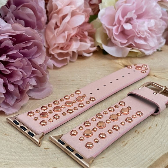 Pink Studded Leather Punk Rock Apple Watchband - Picture 11 of 15